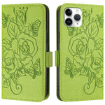 Capa de telemóvel em pele com relevo de rosa e proteção RFID anti-roubo, Para iPhone 11 Pro Max, Para iPhone 11, Para iPhone 11 Pro, Para iPhone XS / X, Para iPhone XR, Para iPhone XS Max, Para iPhone 8 Plus / 7 Plus