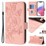 Capa para telemóvel em pele anti-roubo RFID com rosa em relevo, Para iPhone 17 Pro Max, Para iPhone 17 Pro, Para iPhone 17, Para iPhone Air, Para iPhone SE 2024, Para iPhone 16 Pro Max, Para iPhone 16 Pro, Para iPhone 16 Plus