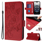 Capa para telemóvel em pele anti-roubo RFID com rosa em relevo, Para iPhone 17 Pro Max, Para iPhone 17 Pro, Para iPhone 17, Para iPhone Air, Para iPhone SE 2024, Para iPhone 16 Pro Max, Para iPhone 16 Pro, Para iPhone 16 Plus