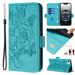 Capa para telemóvel em pele anti-roubo RFID com rosa em relevo, Para iPhone 17 Pro Max, Para iPhone 17 Pro, Para iPhone 17, Para iPhone Air, Para iPhone SE 2024, Para iPhone 16 Pro Max, Para iPhone 16 Pro, Para iPhone 16 Plus