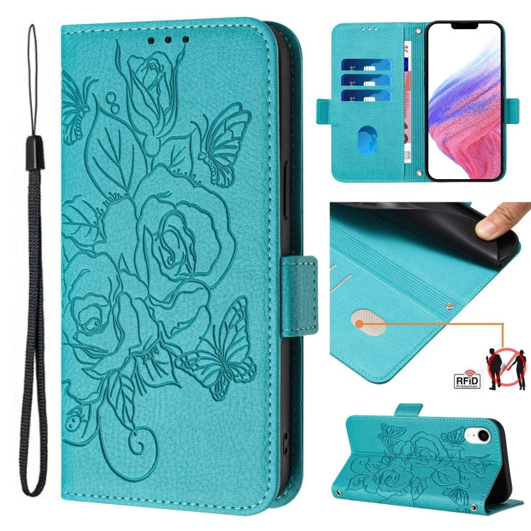 Capa de telemóvel em pele com relevo de rosa e proteção RFID anti-roubo, Para iPhone 11 Pro Max, Para iPhone 11, Para iPhone 11 Pro, Para iPhone XS / X, Para iPhone XR, Para iPhone XS Max, Para iPhone 8 Plus / 7 Plus