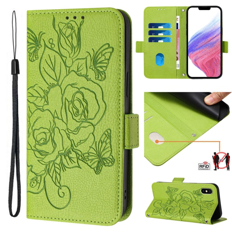 Capa de telemóvel em pele com relevo de rosa e proteção RFID anti-roubo, Para iPhone 11 Pro Max, Para iPhone 11, Para iPhone 11 Pro, Para iPhone XS / X, Para iPhone XR, Para iPhone XS Max, Para iPhone 8 Plus / 7 Plus