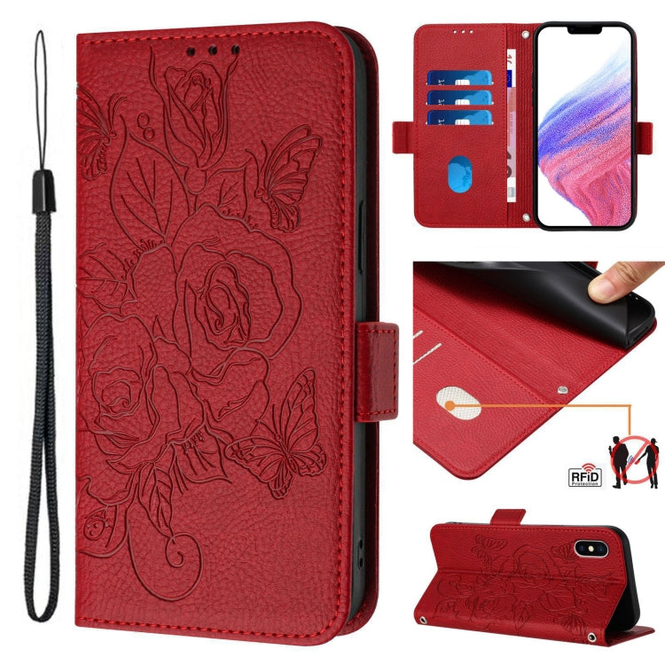 Capa de telemóvel em pele com relevo de rosa e proteção RFID anti-roubo, Para iPhone 11 Pro Max, Para iPhone 11, Para iPhone 11 Pro, Para iPhone XS / X, Para iPhone XR, Para iPhone XS Max, Para iPhone 8 Plus / 7 Plus