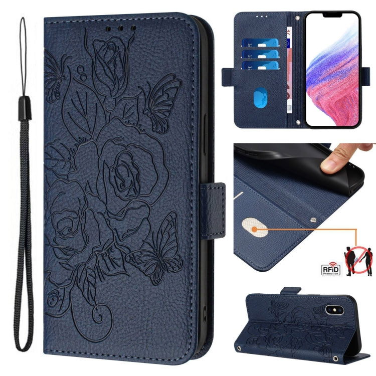 Capa de telemóvel em pele com relevo de rosa e proteção RFID anti-roubo, Para iPhone 11 Pro Max, Para iPhone 11, Para iPhone 11 Pro, Para iPhone XS / X, Para iPhone XR, Para iPhone XS Max, Para iPhone 8 Plus / 7 Plus