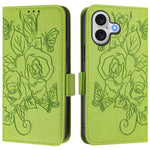 Capa para telemóvel em pele anti-roubo RFID com rosa em relevo, Para iPhone 17 Pro Max, Para iPhone 17 Pro, Para iPhone 17, Para iPhone Air, Para iPhone SE 2024, Para iPhone 16 Pro Max, Para iPhone 16 Pro, Para iPhone 16 Plus