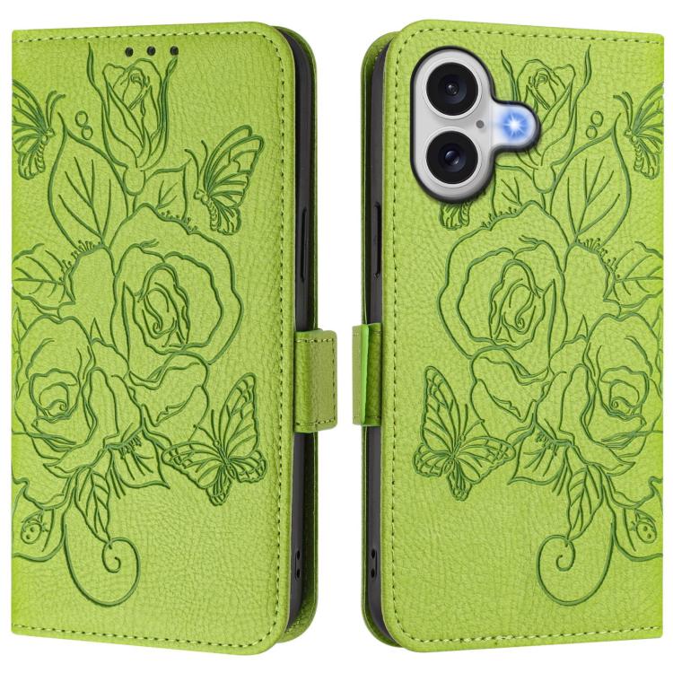 Capa para telemóvel em pele anti-roubo RFID com rosa em relevo, Para iPhone 17 Pro Max, Para iPhone 17 Pro, Para iPhone 17, Para iPhone Air, Para iPhone SE 2024, Para iPhone 16 Pro Max, Para iPhone 16 Pro, Para iPhone 16 Plus