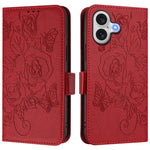 Capa para telemóvel em pele anti-roubo RFID com rosa em relevo, Para iPhone 17 Pro Max, Para iPhone 17 Pro, Para iPhone 17, Para iPhone Air, Para iPhone SE 2024, Para iPhone 16 Pro Max, Para iPhone 16 Pro, Para iPhone 16 Plus