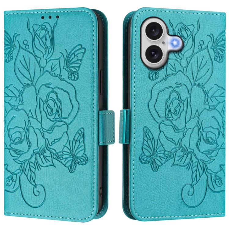Capa para telemóvel em pele anti-roubo RFID com rosa em relevo, Para iPhone 17 Pro Max, Para iPhone 17 Pro, Para iPhone 17, Para iPhone Air, Para iPhone SE 2024, Para iPhone 16 Pro Max, Para iPhone 16 Pro, Para iPhone 16 Plus
