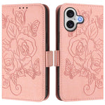 Capa para telemóvel em pele anti-roubo RFID com rosa em relevo, Para iPhone 17 Pro Max, Para iPhone 17 Pro, Para iPhone 17, Para iPhone Air, Para iPhone SE 2024, Para iPhone 16 Pro Max, Para iPhone 16 Pro, Para iPhone 16 Plus
