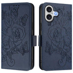 Capa para telemóvel em pele anti-roubo RFID com rosa em relevo, Para iPhone 17 Pro Max, Para iPhone 17 Pro, Para iPhone 17, Para iPhone Air, Para iPhone SE 2024, Para iPhone 16 Pro Max, Para iPhone 16 Pro, Para iPhone 16 Plus