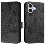 Capa para telemóvel em pele anti-roubo RFID com rosa em relevo, Para iPhone 17 Pro Max, Para iPhone 17 Pro, Para iPhone 17, Para iPhone Air, Para iPhone SE 2024, Para iPhone 16 Pro Max, Para iPhone 16 Pro, Para iPhone 16 Plus