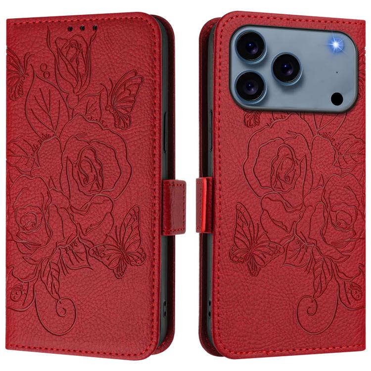 Capa para telemóvel em pele anti-roubo RFID com rosa em relevo, Para iPhone 17 Pro Max, Para iPhone 17 Pro, Para iPhone 17, Para iPhone Air, Para iPhone SE 2024, Para iPhone 16 Pro Max, Para iPhone 16 Pro, Para iPhone 16 Plus