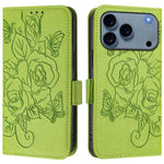 Capa para telemóvel em pele anti-roubo RFID com rosa em relevo, Para iPhone 17 Pro Max, Para iPhone 17 Pro, Para iPhone 17, Para iPhone Air, Para iPhone SE 2024, Para iPhone 16 Pro Max, Para iPhone 16 Pro, Para iPhone 16 Plus
