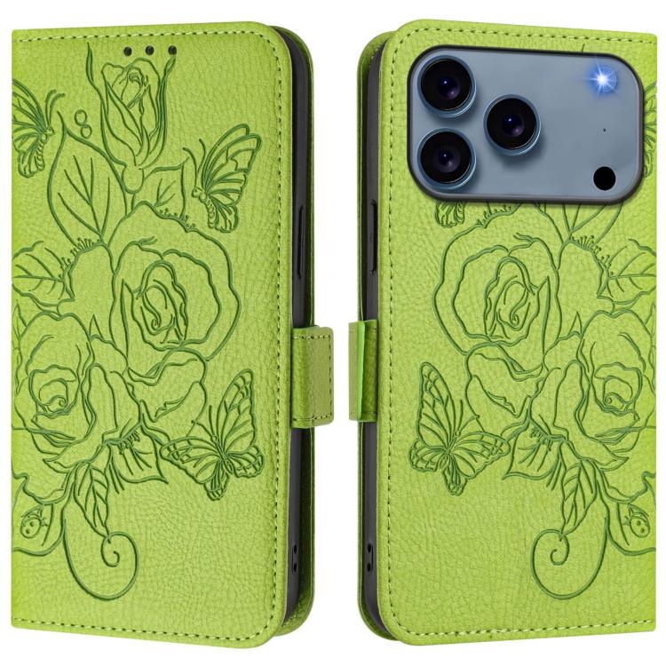 Capa para telemóvel em pele anti-roubo RFID com rosa em relevo, Para iPhone 17 Pro Max, Para iPhone 17 Pro, Para iPhone 17, Para iPhone Air, Para iPhone SE 2024, Para iPhone 16 Pro Max, Para iPhone 16 Pro, Para iPhone 16 Plus
