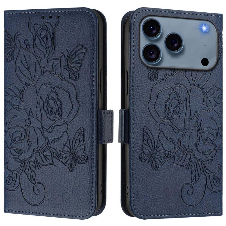 Capa para telemóvel em pele anti-roubo RFID com rosa em relevo, Para iPhone 17 Pro Max, Para iPhone 17 Pro, Para iPhone 17, Para iPhone Air, Para iPhone SE 2024, Para iPhone 16 Pro Max, Para iPhone 16 Pro, Para iPhone 16 Plus