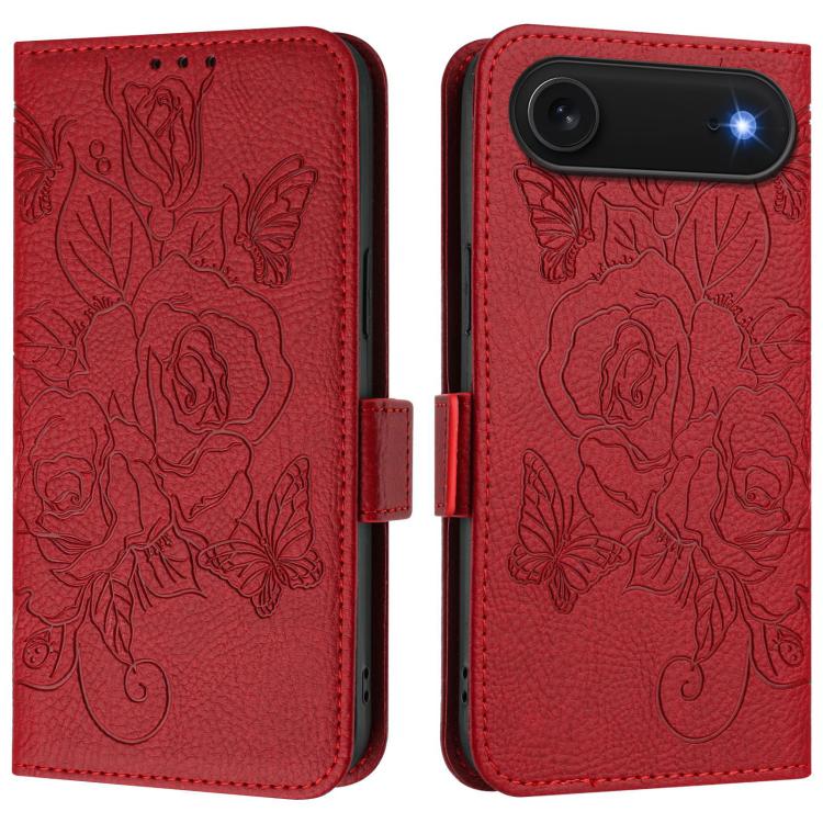 Capa para telemóvel em pele anti-roubo RFID com rosa em relevo, Para iPhone 17 Pro Max, Para iPhone 17 Pro, Para iPhone 17, Para iPhone Air, Para iPhone SE 2024, Para iPhone 16 Pro Max, Para iPhone 16 Pro, Para iPhone 16 Plus