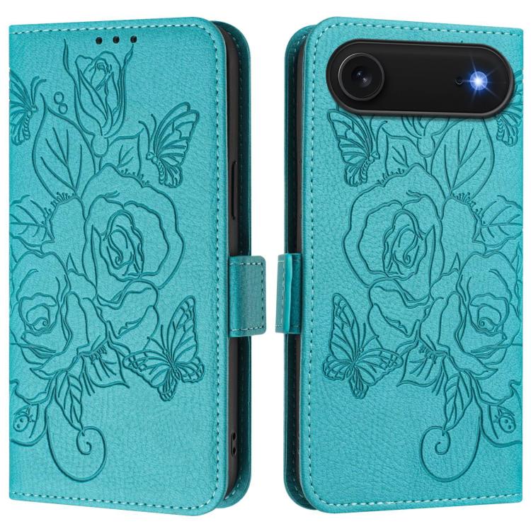 Capa para telemóvel em pele anti-roubo RFID com rosa em relevo, Para iPhone 17 Pro Max, Para iPhone 17 Pro, Para iPhone 17, Para iPhone Air, Para iPhone SE 2024, Para iPhone 16 Pro Max, Para iPhone 16 Pro, Para iPhone 16 Plus
