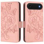 Capa para telemóvel em pele anti-roubo RFID com rosa em relevo, Para iPhone 17 Pro Max, Para iPhone 17 Pro, Para iPhone 17, Para iPhone Air, Para iPhone SE 2024, Para iPhone 16 Pro Max, Para iPhone 16 Pro, Para iPhone 16 Plus