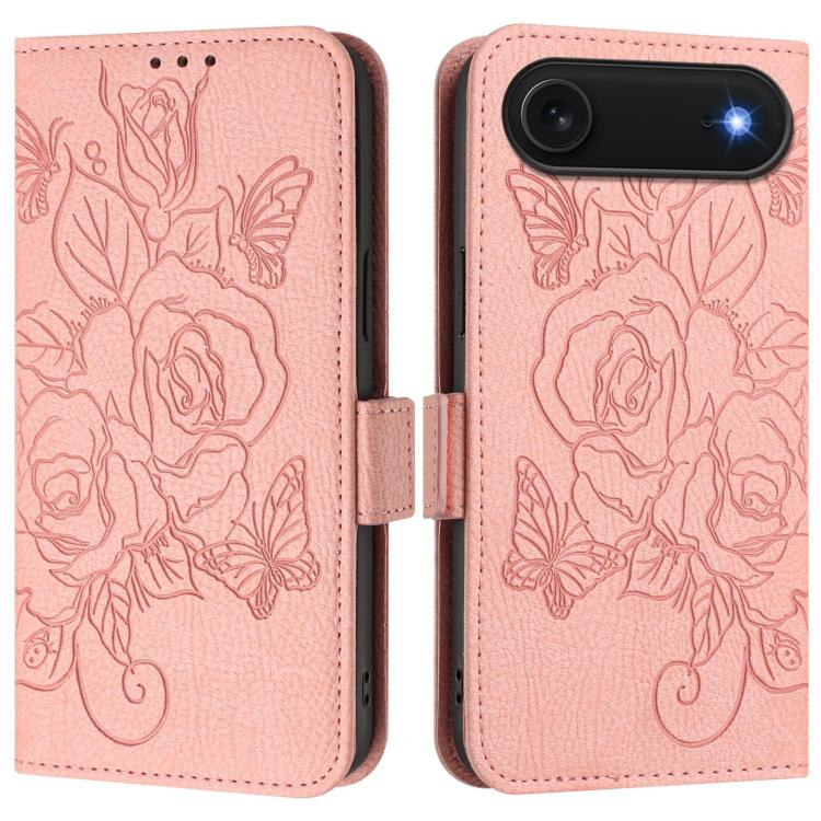 Capa para telemóvel em pele anti-roubo RFID com rosa em relevo, Para iPhone 17 Pro Max, Para iPhone 17 Pro, Para iPhone 17, Para iPhone Air, Para iPhone SE 2024, Para iPhone 16 Pro Max, Para iPhone 16 Pro, Para iPhone 16 Plus