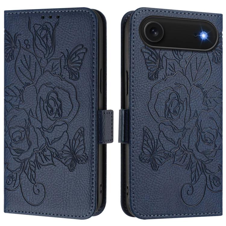 Capa para telemóvel em pele anti-roubo RFID com rosa em relevo, Para iPhone 17 Pro Max, Para iPhone 17 Pro, Para iPhone 17, Para iPhone Air, Para iPhone SE 2024, Para iPhone 16 Pro Max, Para iPhone 16 Pro, Para iPhone 16 Plus