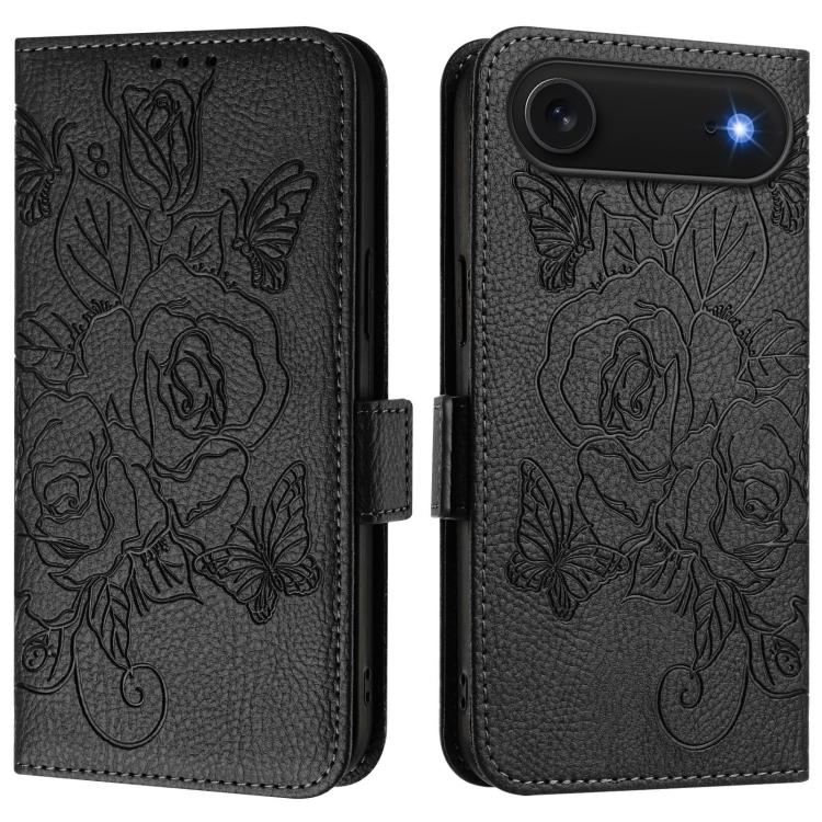 Capa para telemóvel em pele anti-roubo RFID com rosa em relevo, Para iPhone 17 Pro Max, Para iPhone 17 Pro, Para iPhone 17, Para iPhone Air, Para iPhone SE 2024, Para iPhone 16 Pro Max, Para iPhone 16 Pro, Para iPhone 16 Plus
