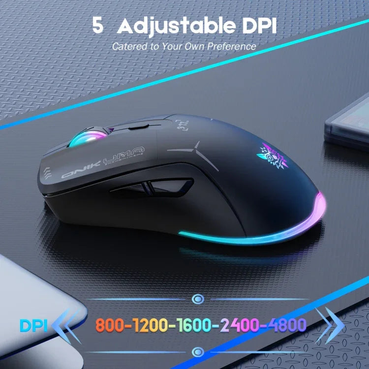 Rato ONIKUMA CW917 RGB 4800DPI Modo Duplo Com Fio + Sem Fios 2.4GHz, CW917 (Preto), CW917 (Branco)