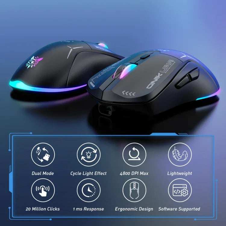 Rato ONIKUMA CW917 RGB 4800DPI Modo Duplo Com Fio + Sem Fios 2.4GHz, CW917 (Preto), CW917 (Branco)