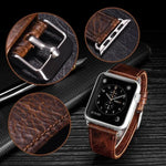 Pulseira de Substituição em Pele Genuína com Textura Retro Crazy Horse e Cauda Redonda, Para Apple Watch 5 & 4 44mm / 3 & 2 & 1 42mm, Para Apple Watch Series 7 41mm / 6 & SE & 5 & 4 40mm / 3 & 2 & 1 38mm