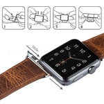 Pulseira de Substituição em Pele Genuína com Textura Retro Crazy Horse e Cauda Redonda, Para Apple Watch 5 & 4 44mm / 3 & 2 & 1 42mm, Para Apple Watch Series 7 41mm / 6 & SE & 5 & 4 40mm / 3 & 2 & 1 38mm