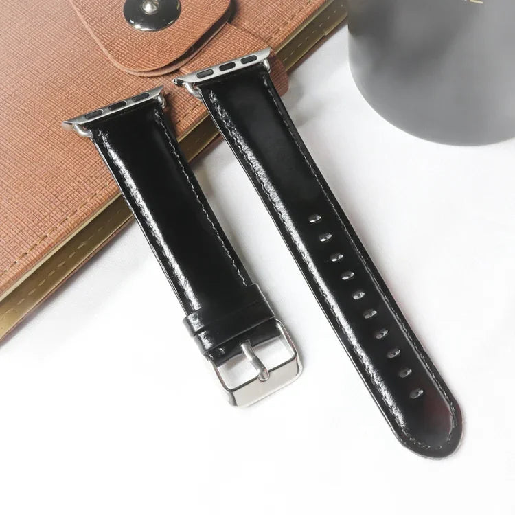 Pulseira de Substituição em Pele Genuína com Textura Retro Crazy Horse e Cauda Redonda, Para Apple Watch 5 & 4 44mm / 3 & 2 & 1 42mm, Para Apple Watch Series 7 41mm / 6 & SE & 5 & 4 40mm / 3 & 2 & 1 38mm