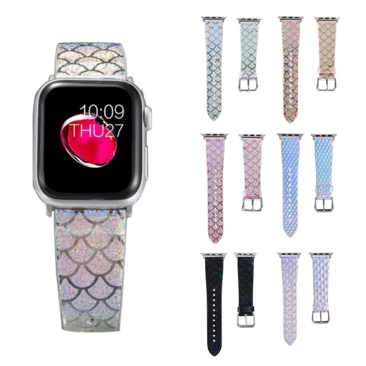 Bracelete de Substituição com Textura de Escama de Peixe Brilhante Descolorida, Para Apple Watch 5 & 4 40mm / 3 & 2 & 1 38mm, Para Apple Watch 5 & 4 44mm / 3 & 2 & 1 42mm