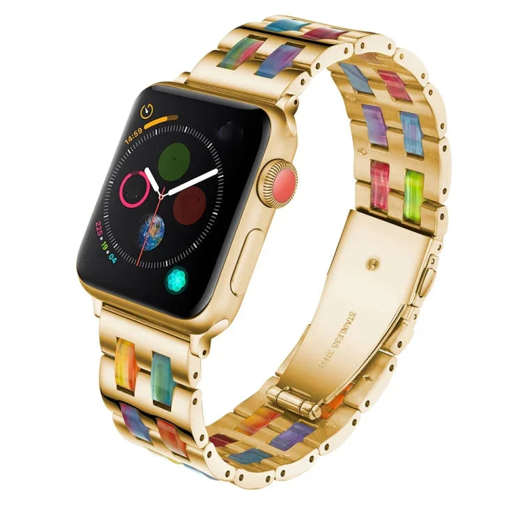 Bracelete de Pulso em Aço Inoxidável + Resina, Para Apple Watch 5 & 4 44mm / 3 & 2 & 1 42mm, Para Apple Watch Series 8&7 41mm / SE 2&6&SE&5&4 40mm / 3&2&1 38mm, Para Apple Watch Series 7 41mm / 6 & SE & 5 & 4 40mm / 3 & 2 & 1 38mm