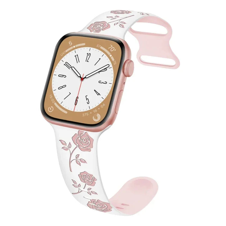 Pulseira de Relógio em Silicone Bicolor com Gravação Rosa, Para Apple Watch Series 5 44mm, Para Apple Watch Series 5 40mm, Para Apple Watch Series 4 44mm, Para Apple Watch Series 4 40mm, Para Apple Watch Series 3 38mm, Para Apple Watch Series 3 42mm