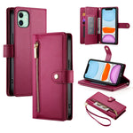 Carteira com fecho e nove compartimentos para cartões, capa de couro para telemóvel, para iPhone 11 Pro Max, para iPhone 11, para iPhone 11 Pro