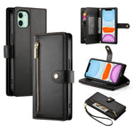 Carteira com fecho e nove compartimentos para cartões, capa de couro para telemóvel, para iPhone 11 Pro Max, para iPhone 11, para iPhone 11 Pro