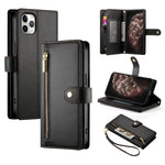 Carteira com fecho e nove compartimentos para cartões, capa de couro para telemóvel, para iPhone 11 Pro Max, para iPhone 11, para iPhone 11 Pro