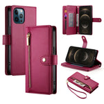 Nine Card-slot Zipper Wallet Bag Leather Phone Case, For iPhone 14 Pro Max, For iPhone 13 Pro Max, For iPhone 13 Pro, For iPhone 13, For iPhone 13 mini, For iPhone 12 / 12 Pro, For iPhone 12 Pro Max, For iPhone 12 mini
