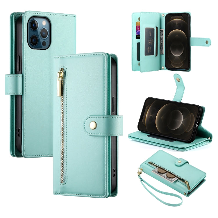 Nine Card-slot Zipper Wallet Bag Leather Phone Case, For iPhone 14 Pro Max, For iPhone 13 Pro Max, For iPhone 13 Pro, For iPhone 13, For iPhone 13 mini, For iPhone 12 / 12 Pro, For iPhone 12 Pro Max, For iPhone 12 mini
