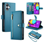 Carteira com fecho e nove compartimentos para cartões, capa de couro para telemóvel, para iPhone 17 Pro Max, para iPhone 17 Pro, para iPhone 17, para iPhone Air, para iPhone 16e, para iPhone 16 Pro Max, para iPhone 16 Pro, para iPhone 16 Plus