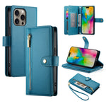 Carteira com fecho e nove compartimentos para cartões, capa de couro para telemóvel, para iPhone 17 Pro Max, para iPhone 17 Pro, para iPhone 17, para iPhone Air, para iPhone 16e, para iPhone 16 Pro Max, para iPhone 16 Pro, para iPhone 16 Plus