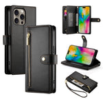 Carteira com fecho e nove compartimentos para cartões, capa de couro para telemóvel, para iPhone 17 Pro Max, para iPhone 17 Pro, para iPhone 17, para iPhone Air, para iPhone 16e, para iPhone 16 Pro Max, para iPhone 16 Pro, para iPhone 16 Plus