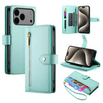 Carteira com fecho e nove compartimentos para cartões, capa de couro para telemóvel, para iPhone 17 Pro Max, para iPhone 17 Pro, para iPhone 17, para iPhone Air, para iPhone 16e, para iPhone 16 Pro Max, para iPhone 16 Pro, para iPhone 16 Plus