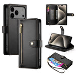 Carteira com fecho e nove compartimentos para cartões, capa de couro para telemóvel, para iPhone 17 Pro Max, para iPhone 17 Pro, para iPhone 17, para iPhone Air, para iPhone 16e, para iPhone 16 Pro Max, para iPhone 16 Pro, para iPhone 16 Plus