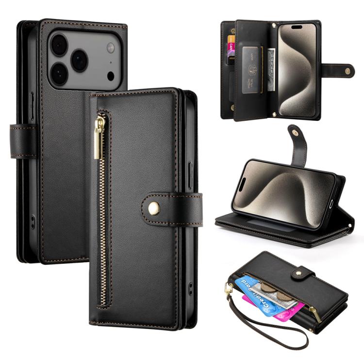 Carteira com fecho e nove compartimentos para cartões, capa de couro para telemóvel, para iPhone 17 Pro Max, para iPhone 17 Pro, para iPhone 17, para iPhone Air, para iPhone 16e, para iPhone 16 Pro Max, para iPhone 16 Pro, para iPhone 16 Plus