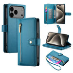 Carteira com fecho e nove compartimentos para cartões, capa de couro para telemóvel, para iPhone 17 Pro Max, para iPhone 17 Pro, para iPhone 17, para iPhone Air, para iPhone 16e, para iPhone 16 Pro Max, para iPhone 16 Pro, para iPhone 16 Plus