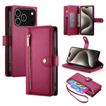 Carteira com fecho e nove compartimentos para cartões, capa de couro para telemóvel, para iPhone 17 Pro Max, para iPhone 17 Pro, para iPhone 17, para iPhone Air, para iPhone 16e, para iPhone 16 Pro Max, para iPhone 16 Pro, para iPhone 16 Plus