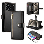 Carteira com fecho e nove compartimentos para cartões, capa de couro para telemóvel, para iPhone 17 Pro Max, para iPhone 17 Pro, para iPhone 17, para iPhone Air, para iPhone 16e, para iPhone 16 Pro Max, para iPhone 16 Pro, para iPhone 16 Plus