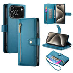 Carteira com fecho e nove compartimentos para cartões, capa de couro para telemóvel, para iPhone 17 Pro Max, para iPhone 17 Pro, para iPhone 17, para iPhone Air, para iPhone 16e, para iPhone 16 Pro Max, para iPhone 16 Pro, para iPhone 16 Plus