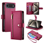Carteira com fecho e nove compartimentos para cartões, capa de couro para telemóvel, para iPhone 17 Pro Max, para iPhone 17 Pro, para iPhone 17, para iPhone Air, para iPhone 16e, para iPhone 16 Pro Max, para iPhone 16 Pro, para iPhone 16 Plus