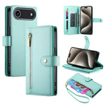 Carteira com fecho e nove compartimentos para cartões, capa de couro para telemóvel, para iPhone 17 Pro Max, para iPhone 17 Pro, para iPhone 17, para iPhone Air, para iPhone 16e, para iPhone 16 Pro Max, para iPhone 16 Pro, para iPhone 16 Plus